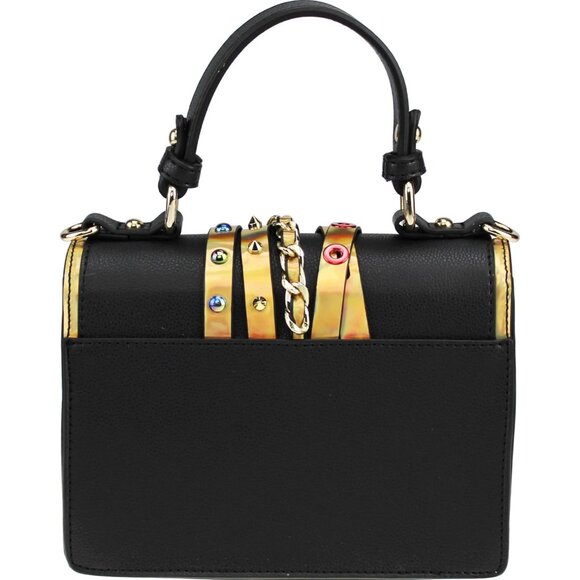 Vegan Faux Leather Crossbody Purse with Metallic Trim Adjustable Strap - Picture 5 of 7